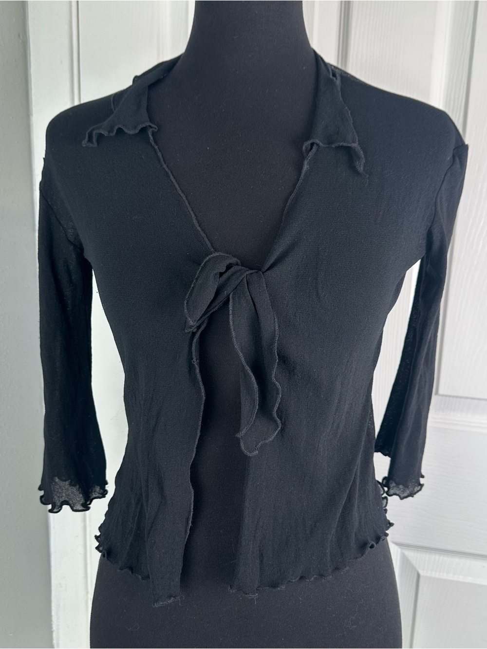 Vintage Black Sheer Mesh Lettuce Trim Top Size Medium Runs Small 90s Whimsigoth